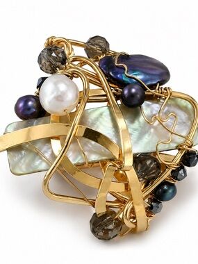 Designer bracelet one of a kind gold stone pearls